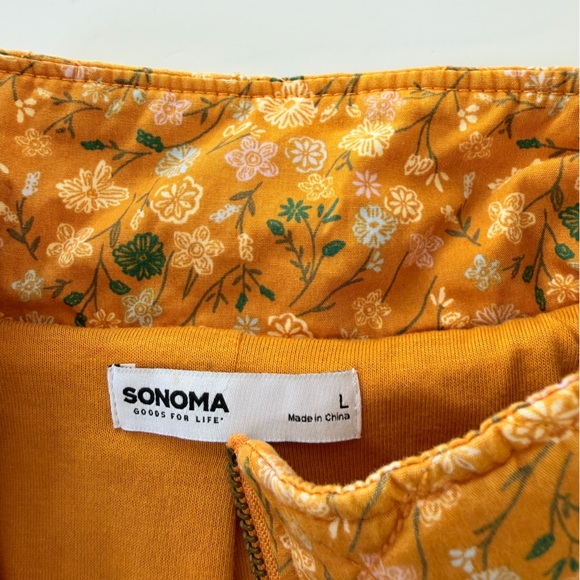 Sonoma Jacket Womens Large Yellow Floral Zip Up Oversized Quilted Bomber Boho - Picture 3 of 6